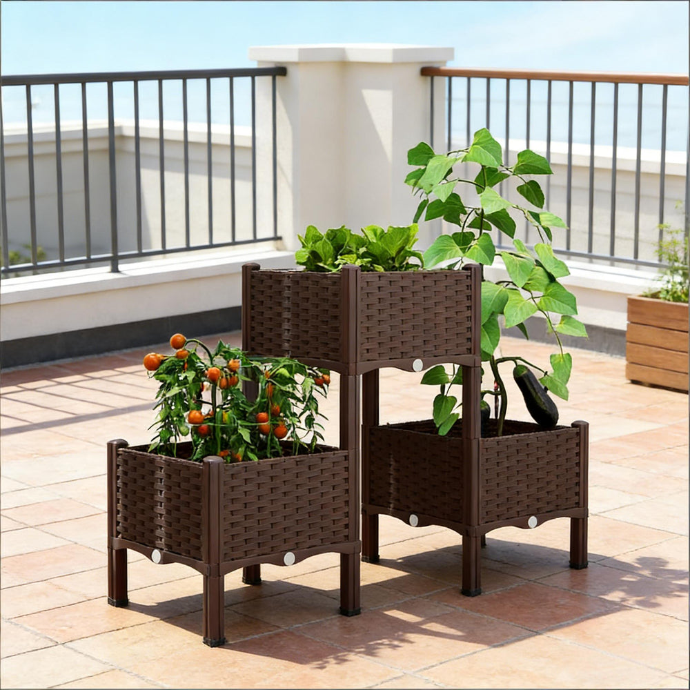 English Elm Elevated Modular Rattan Style Raised Garden Bed with Self Watering Reservoir Patio T3971P454896