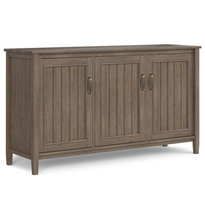 English Elm Lev Solid Wood Wide Storage Cabinet Smoky Brown – 3-Door Adjustable Shelves, Grooved Transitional Design, Brushed Bronze Handles, 60" W B136P158824
