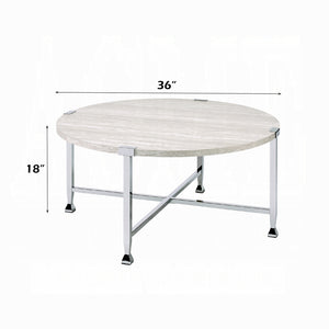 English Elm Contemporary Sofa Table with Wooden Top and X-Frame Metal Legs, Stable Modern Console for Living Room Chrome,White Oak 40 L x 40.5 W x 5 H B2741P337717