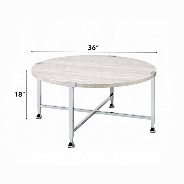 English Elm Contemporary Sofa Table with Wooden Top and X-Frame Metal Legs, Stable Modern Console for Living Room Chrome,White Oak 40 L x 40.5 W x 5 H B2741P337717