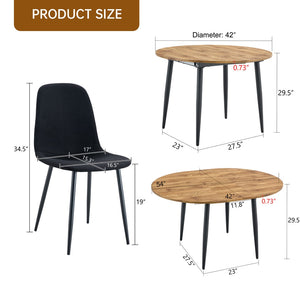 English Elm Table Modern Extendable Dining Set With 4 Black Linen-Cotton Chairs For Stylish Gatherings & Comfort W1151S04141-GIGA