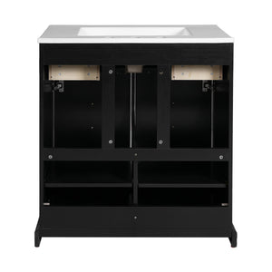 English Elm 30'' Solid Wood Frame Bathroom Vanity with Ceramic Sink, Retro Black Freestanding 2-Drawer Cabinet N710P276724B