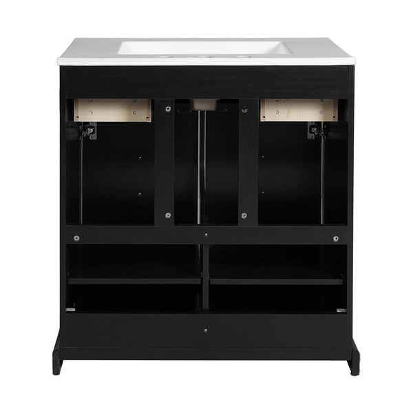 English Elm 30'' Solid Wood Frame Bathroom Vanity with Ceramic Sink, Retro Black Freestanding 2-Drawer Cabinet N710P276724B