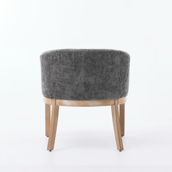 English Elm Mid Century Barrel Accent Chair Chenille Upholstery Rubberwood Legs Dining Room Gray W1143P449341