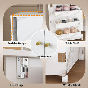 English Elm 57.5" Foldable Craft Station Rolling Sewing Table with Cabinet Bins and Open Shelf W2700P391395