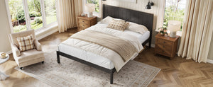 English Elm Platform King Bed Solid Pine Panel Headboard Wood Slat Base Modern Bedroom Frame Espresso N709P425341P