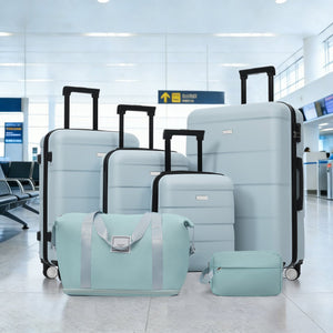 English Elm 6 Piece Hardshell Abs Travel Set with Spinner Wheels Combination Lock and Toiletry Bag Light Blue N732P391314N