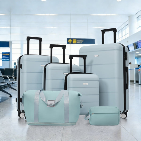 English Elm 6 Piece Hardshell Abs Travel Set with Spinner Wheels Combination Lock and Toiletry Bag Light Blue N732P391314N