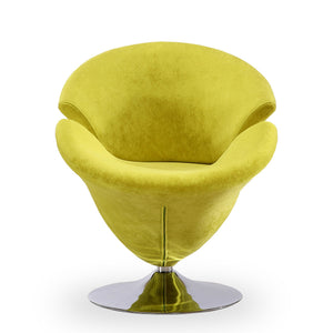 English Elm Tulip Velvet Swivel Lounge Chair Green — 360° Rotating Tulip Design, Polished Chrome Base, Plush Velvet Comfort B365P397980