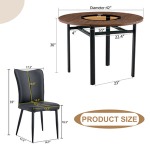 English Elm Table Set Round 42 Inch Wood Grain Mdf Dining with Glass Inset and Two Pu Chairs W1151S04494