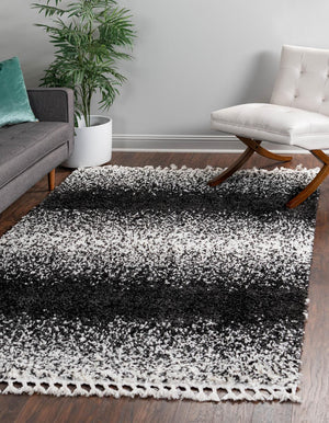 Unique Loom Hygge Shag Gradient Machine Made Gradient Rug Black and White,  7' 10" x 10' 0"