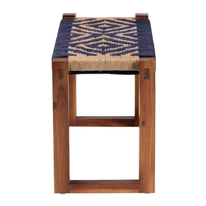 English Elm Modern Bohemian Seagrass Woven Acacia Wood Bench for Entryway or Bedroom Accent B2750P467703