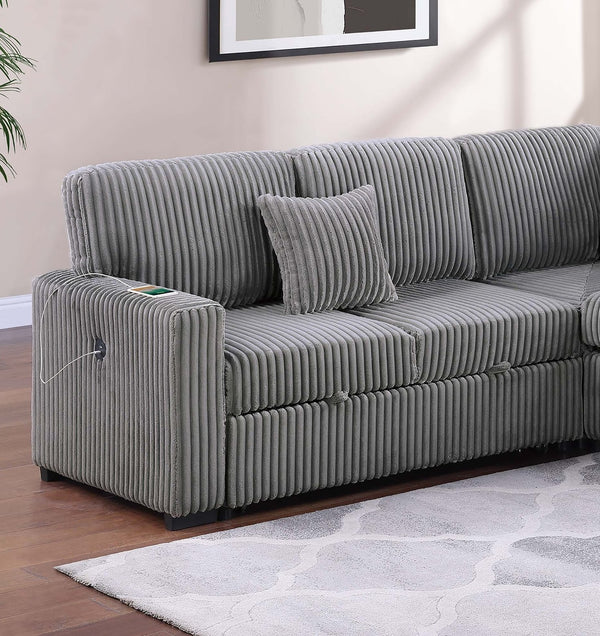 English Elm Modern Corduroy Three Piece Sectional Sofa with Storage Pull Out Bed and Usb Charging B011S02171