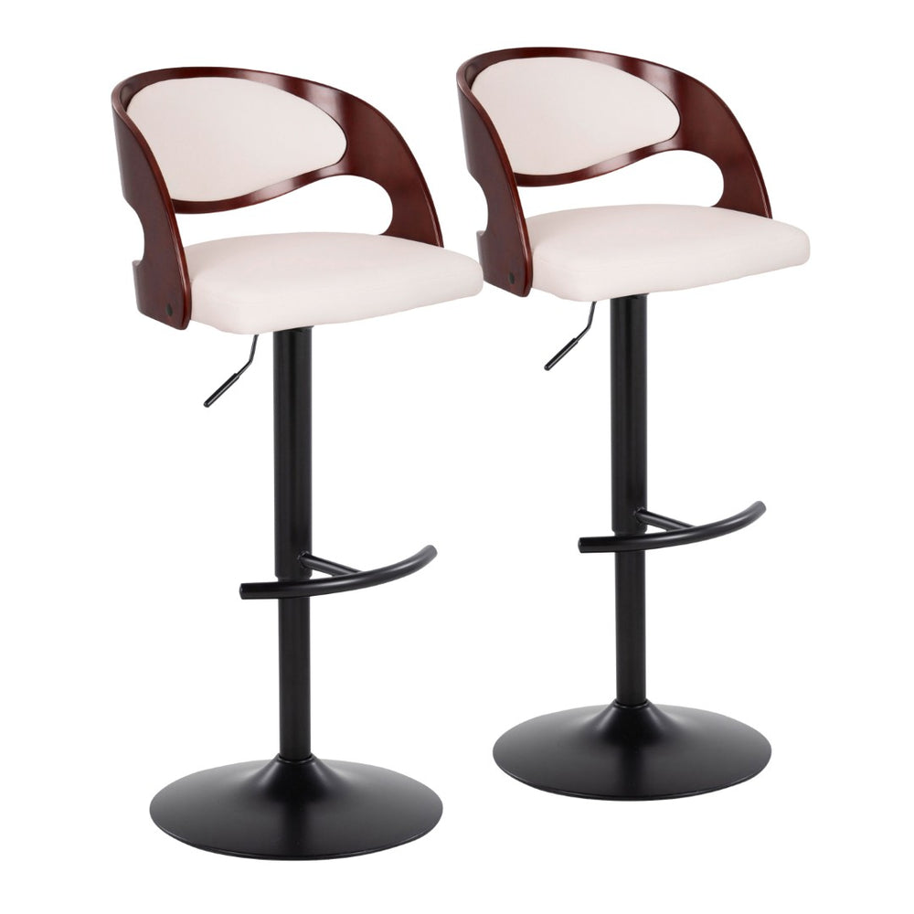 English Elm Pino Mid-Century Adjustable Barstool Set Of 2 In Black Metal, Cherry Wood & White Faux Leather Charm B202S00988-GIGA