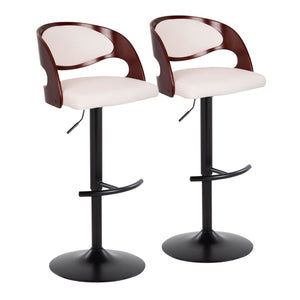 English Elm Pino Mid-Century Adjustable Barstool Set Of 2 In Black Metal, Cherry Wood & White Faux Leather Charm B202S00988-GIGA