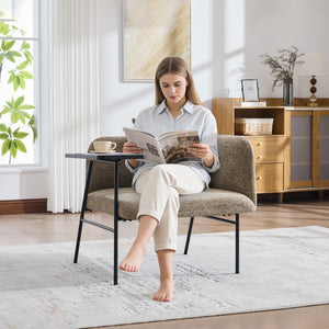 English Elm Leisure Linen Accent Chair with Built-in Side Table Pockets and Lumbar Pillow Modern Khaki W395P453308