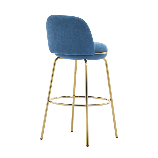 English Elm Christopher Knight Home® - Rio Claro Metal Upholstered Barstool Set of 2 – Sculptural Rounded Seat, Low Back, Stain-Resistant Fabric, Durable Frame, Space-Saving Design Blue,Gold N775P268026U