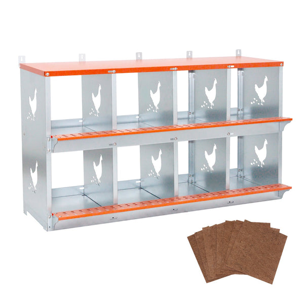English Elm 8-bay Galvanized Steel Wall Mount Nesting Box for Backyard Hens with Vented Design W1422P355411