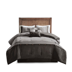 English Elm 7 Madison Park Boone Faux Suede Comforter Set Queen Textured Earthy Lodge Style with Pillows Grey 24.02 L x 19.68 W x 16.93 H B03596893