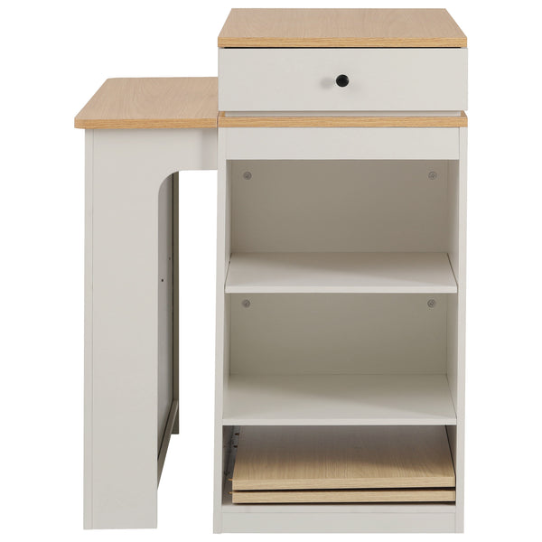English Elm K&K Modern Extendable 59.5" Kitchen Island with Double-Sided Storage, Power Outlet & Casters White N707S000017W