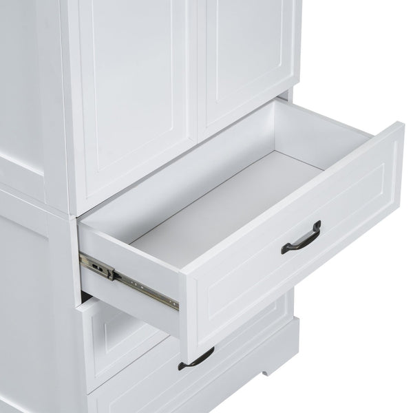 English Elm Tall Bathroom Storage Cabinet - Modern White Design With Adjustable Shelves, Drawers & Doors! N725P206123K-GIGA