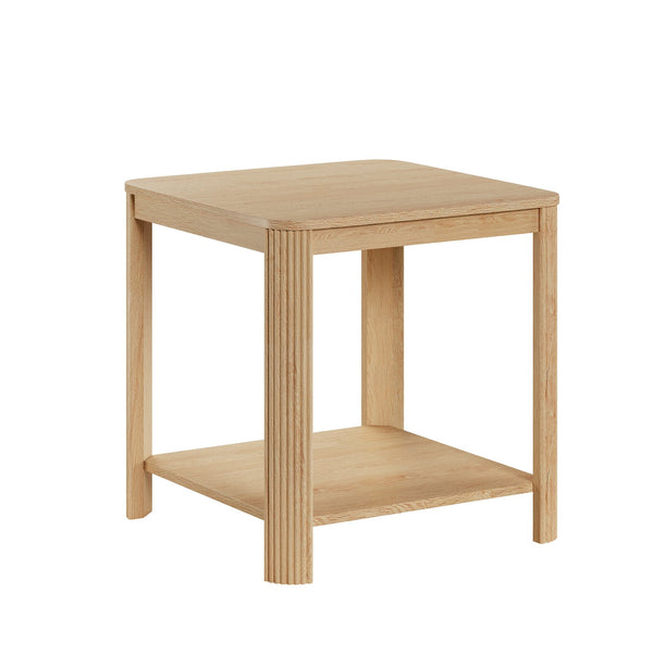 English Elm Rounded Square End Tables Set of 2 Boho Walnut with Wave Legs and Open Shelf W5563P449959