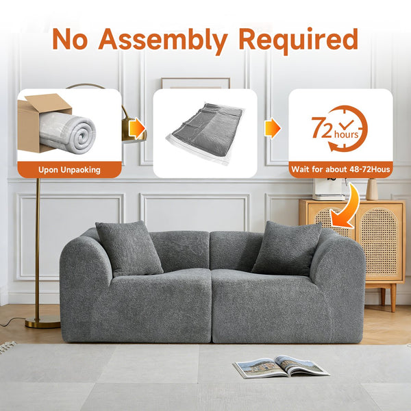 English Elm Modern Velvet Two Seat Loveseat with Pillows Compact Upholstered Sofa for Apartment Gray W1765P349641