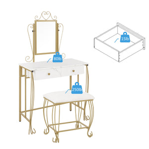 English Elm Vanity Table Set with Mirror Stool White Vintage Bedroom Dressing Storage Desk D66592206
