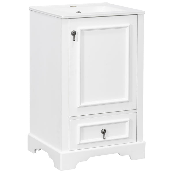 English Elm 20 Inch Bathroom Vanity with Ceramic Sink, Soft-Close Door, Adjustable Shelf, Smart Storage Organizing Design White N729P299505K