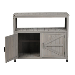 English Elm Wooden Solid Bar Height Buffet Cabinet with Slatted Panels for Patio or Dining W2640P262542
