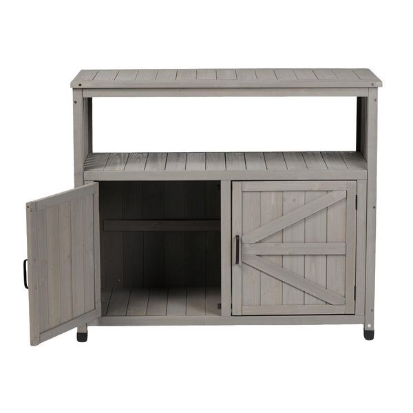 English Elm Wooden Solid Bar Height Buffet Cabinet with Slatted Panels for Patio or Dining W2640P262542