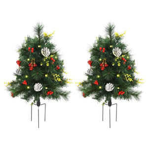 English Elm HOMCOM 22.5" Outdoor Pre-Lit Christmas Shrub 2-Pack with 24 Warm White LEDs, 8 Modes & Stakes W2225P249634