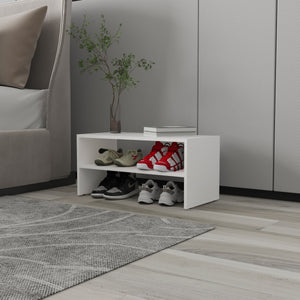 English Elm White Low-Profile 2-Shelf Shoe Rack Organizer for Hallway, Closet or Bedroom — Durable White Finish, Space-Saving Design (28.3" W x 13.7" H) B062P380077
