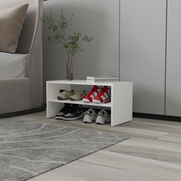English Elm White Low-Profile 2-Shelf Shoe Rack Organizer for Hallway, Closet or Bedroom — Durable White Finish, Space-Saving Design (28.3" W x 13.7" H) B062P380077