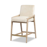 English Elm Arizona 25.5" Solid Ash Wood Upholstered Counter Stool With Rope Detail, Crème De La Crème White Faux Fur