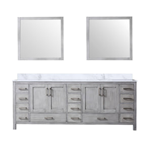 English Elm Distressed Grey Double Bath Vanity With Carrara Marble Top, Mirrors & Ample Storage - 84 In. W B2731S00850
