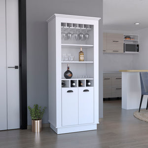 English Elm Lafayette Elegant Bar Cabinet with 4-Bottle Wine Rack, 10-Glass Holder and Spacious Dual-Door Storage White 33 L x 27 W x 5 H B070S00329