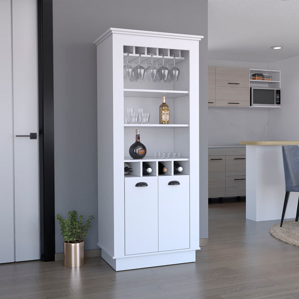 English Elm Lafayette Elegant Bar Cabinet with 4-Bottle Wine Rack, 10-Glass Holder and Spacious Dual-Door Storage White 33 L x 27 W x 5 H B070S00329