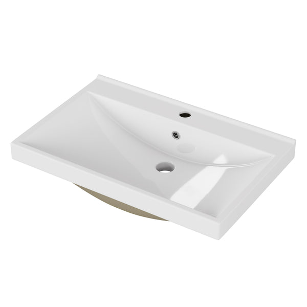 English Elm 24 Inch Thickened Ceramic Vanity Top Glossy White Basin for Small Bathroom Powder Room W3151P374492