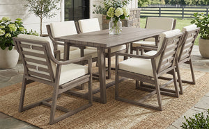 English Elm Outdoor Acacia Wood Dining Set Seats Six with Cushioned Armrest Chairs for Patio Beige+Brown N719Z000231D