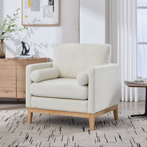 English Elm 35.4" Wide Modern Farmhouse Accent Chair With Ivory Boucle And Natural Wood Legs For Cozy Spaces W3118P283467