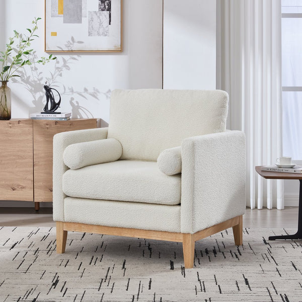 English Elm 35.4" Wide Modern Farmhouse Accent Chair With Ivory Boucle And Natural Wood Legs For Cozy Spaces W3118P283467