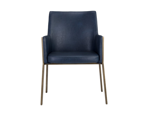 Sunpan Bernadette Dining Armchair – Elegant Design with Antique Brass Frame and Durable Faux Leather Upholstery Bravo Admiral