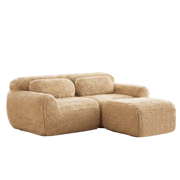 English Elm L-shaped Plush Sectional Sofa Boneless Cloud Comfort Floor Lounge with Chaise for Bedroom Light Khaki W714S01565