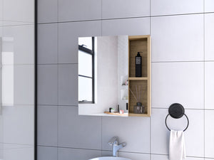 English Elm Lincoln Beige Mirrored Medicine Cabinet with 5 Shelves, Particle Board Frame, 19.5"x17.7" Compact Storage B128P148930