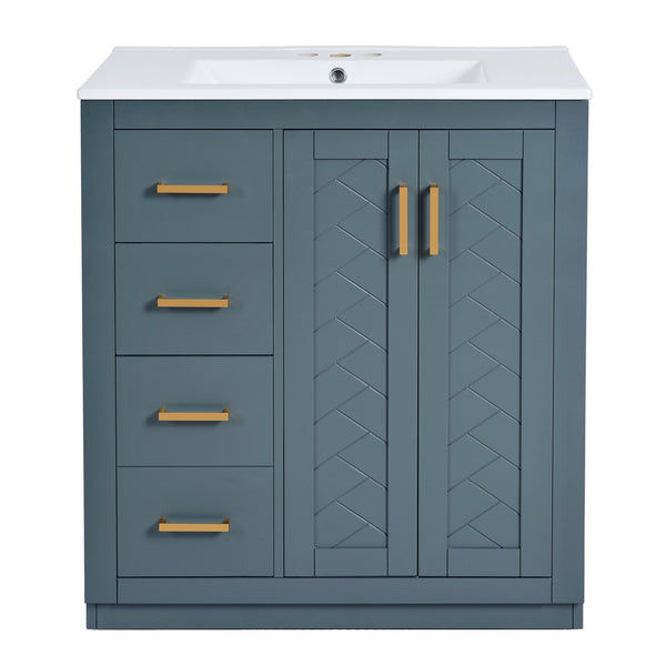 English Elm 60'' Bathroom Vanity Set With Elegant Ceramic Sink, Solid Wood Frame & Ample Storage For Modern Spaces N710SS00002C