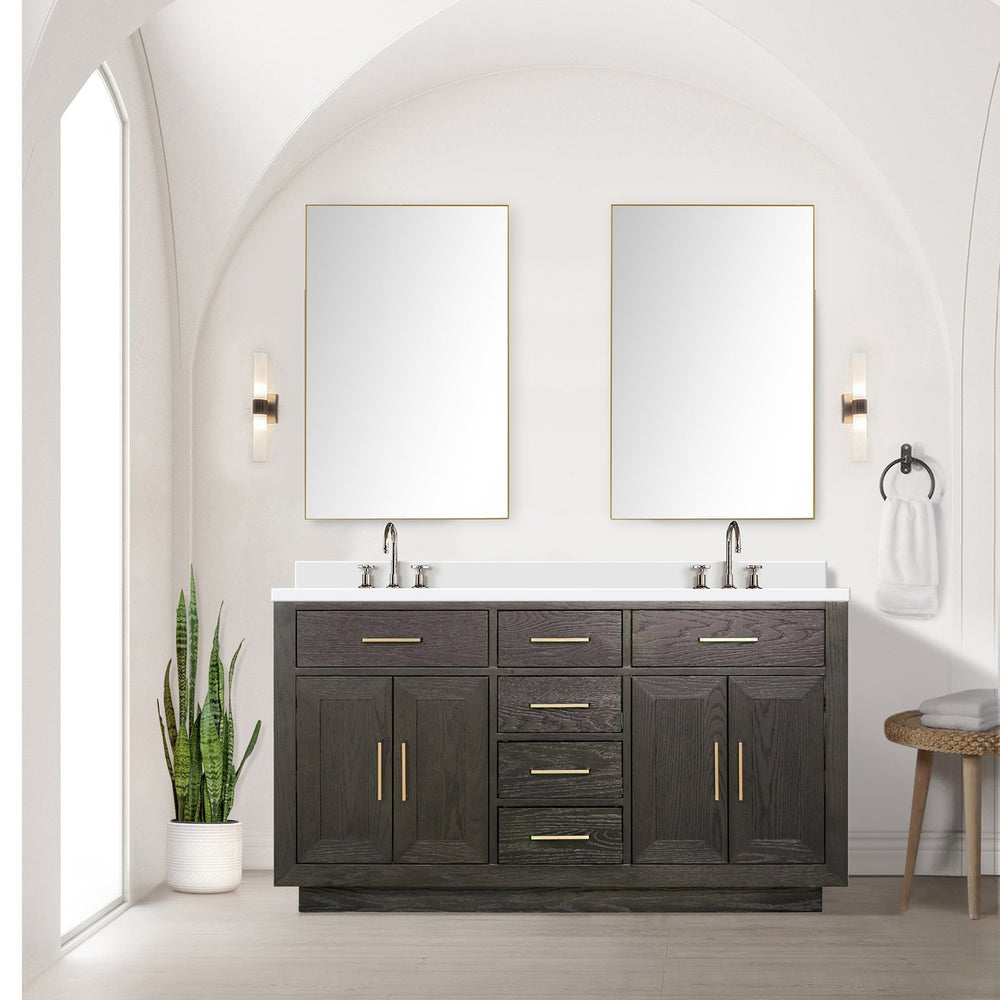 English Elm Brown Oak Double Bath Vanity With Cultured Marble Top & Faucet Set - Stylish & Durable Design B2731P257737