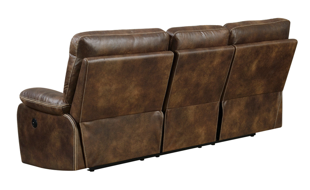 English Elm Wallace & Bay - Brown Reclining Sofa with USB Charging, Hidden Storage, Soft-Close Console & Removable Cup Holders B361P384485