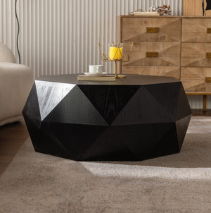 English Elm 38"Three-dimensional Embossed Retro Coffee Table Black Top, Antique American Style, Durable Craftsmanship (96) W757134932