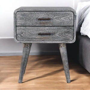 English Elm Sandblasted Ash Curved Bedside with Brass Handles & Nordic Legs, Solid Mango Wood, Handcrafted finish B182P284341